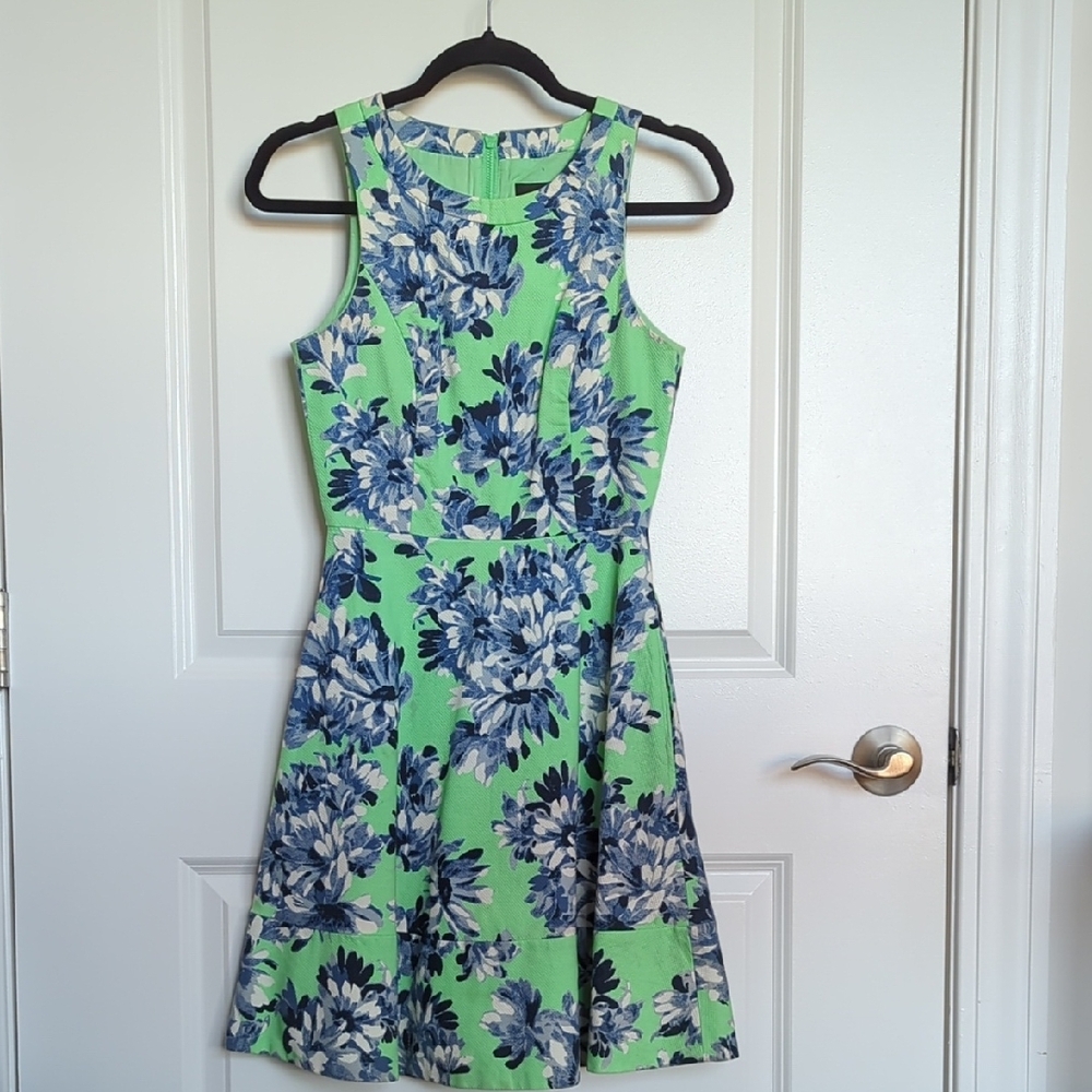 J. Crew Floral Green and Blue Women's Dress